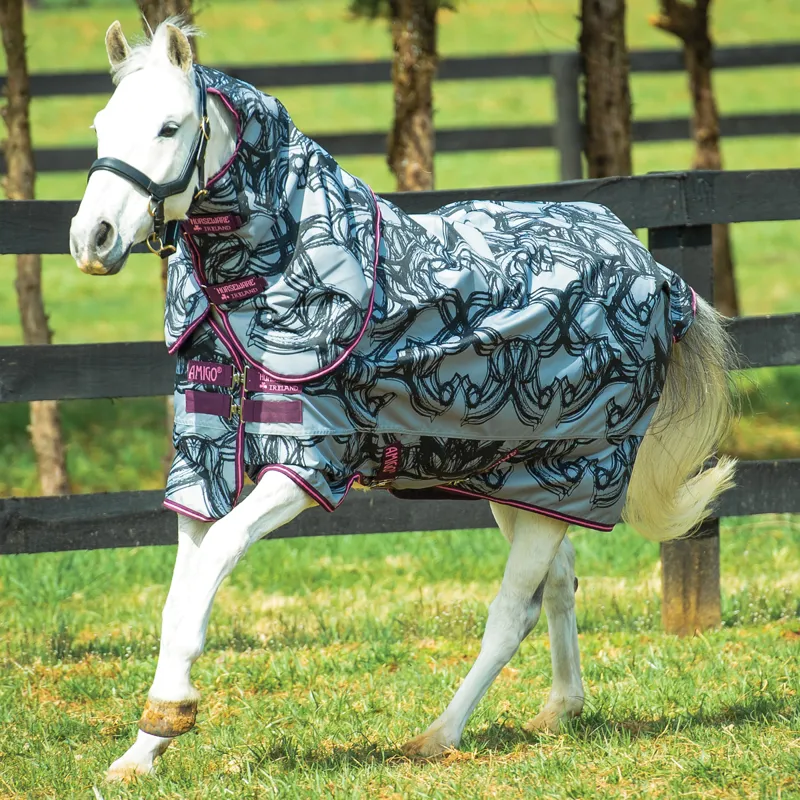 Amigo Pony Plus 200g Turnout Rug - Horse Print/Purple/Pink - 4ft0