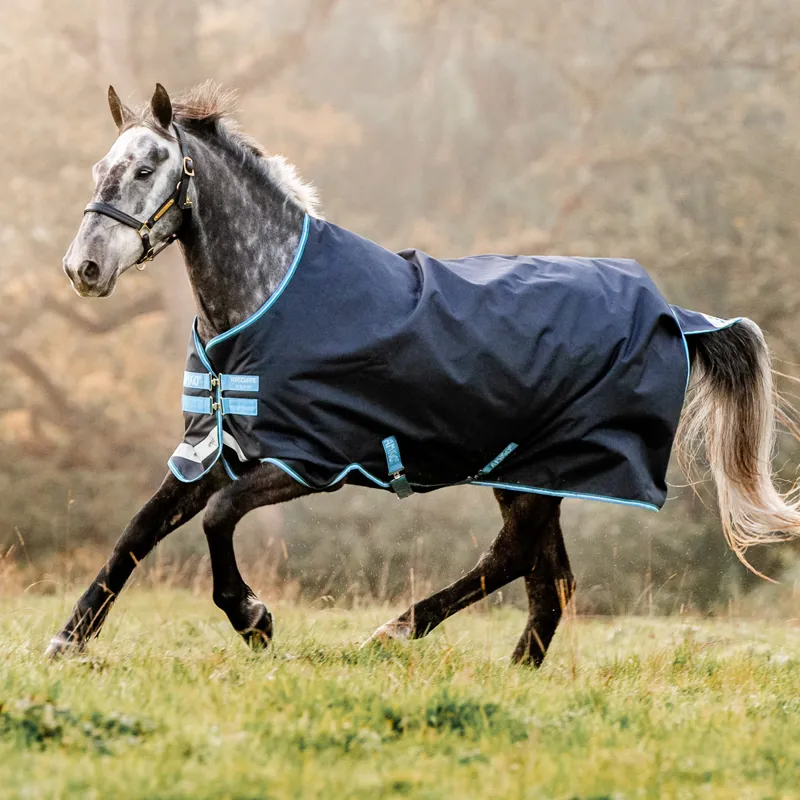 Amigo Bravo 12 100g Turnout Rug - Navy/Turquoise/Aqua/Blue