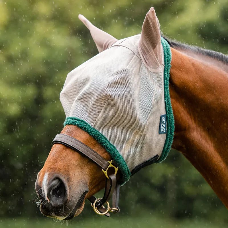 Amigo Fly Mask With Ears - Oatmeal/Green
