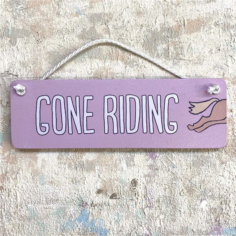 Angelic Hen Gone Riding Wooden Hanging Sign - Pink