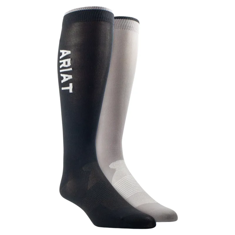 Ariat TEK Essential Performance Tall Socks 2 Pack - Black/Zinc