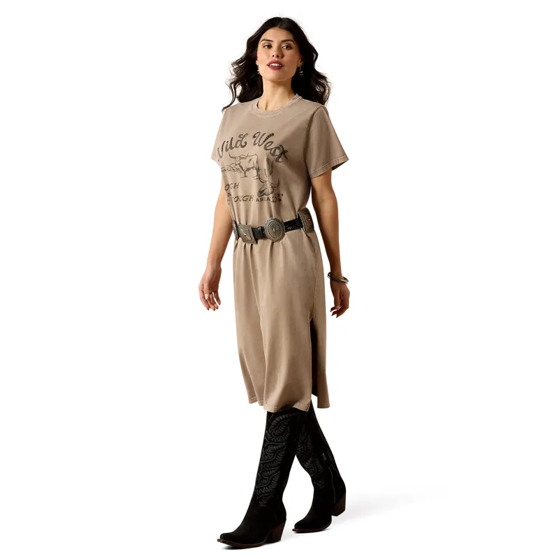 Ariat Bandito Womens T-Shirt Dress - Taupe Mineral Wash-2
