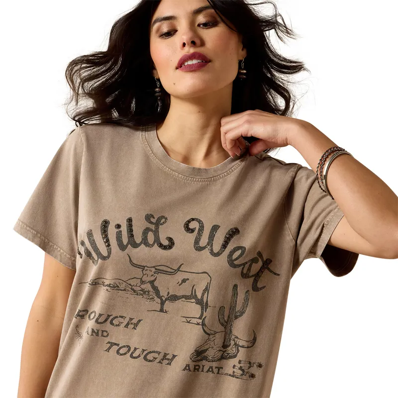 Ariat Bandito Womens T-Shirt Dress - Taupe Mineral Wash-3