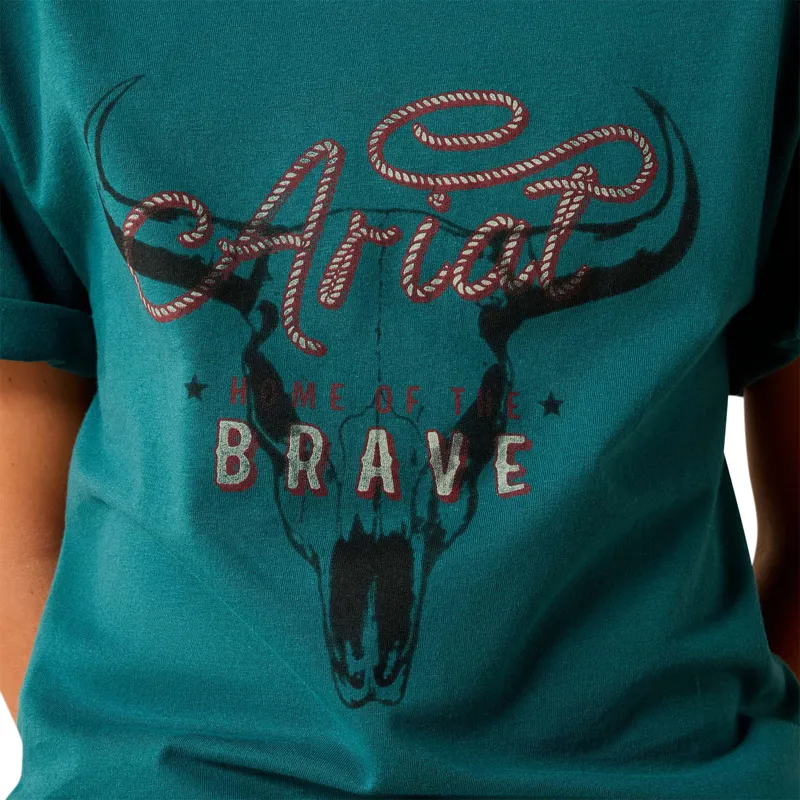 Ariat Junior Boys Western Tee - Cattle Skull Freedom/Mediterranean-2