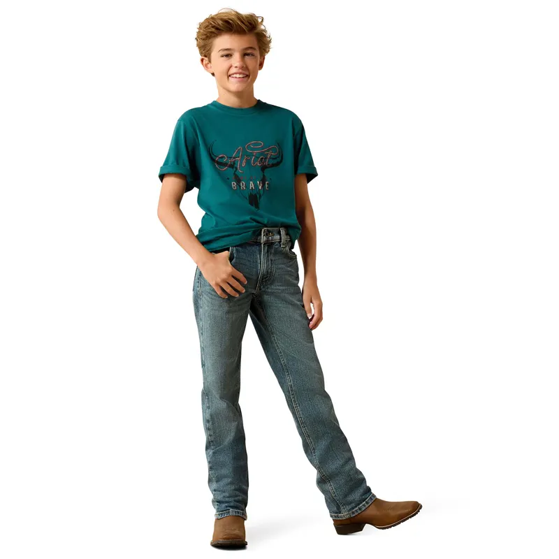 Ariat Junior Boys Western Tee - Cattle Skull Freedom/Mediterranean-3
