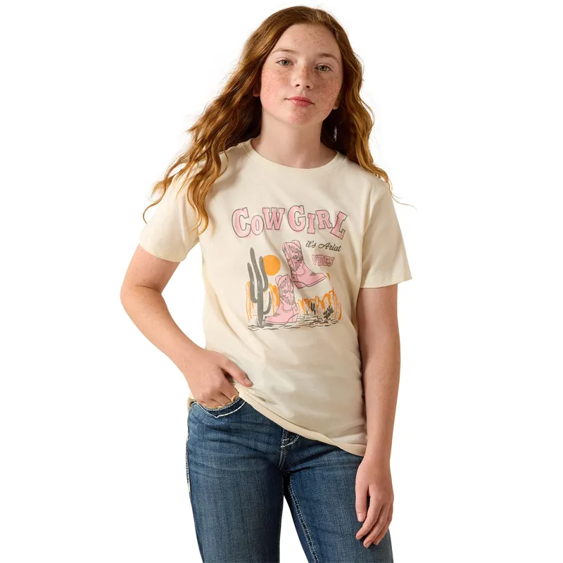 Ariat Junior Girls Western Tee  - Cow Girl Vibes/French Vanilla