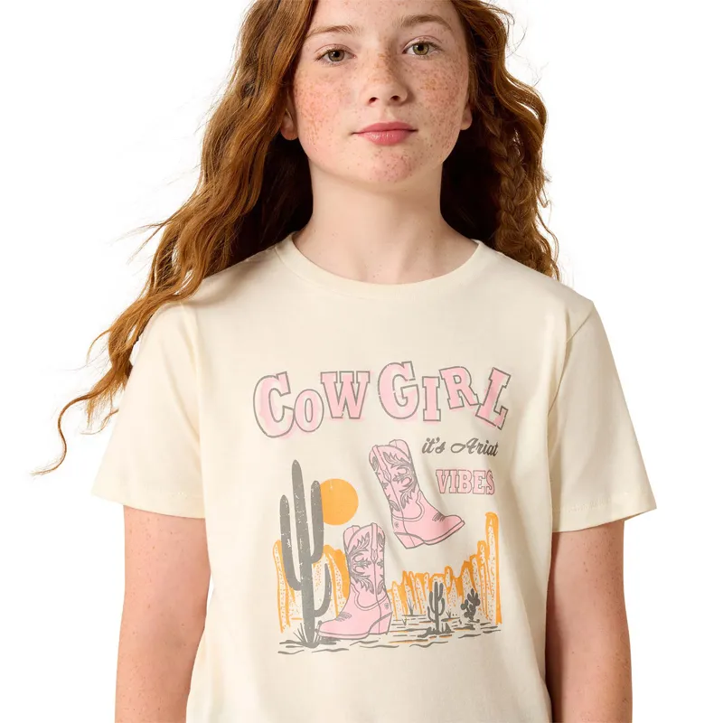 Ariat Junior Girls Western Tee  - Cow Girl Vibes/French Vanilla-2