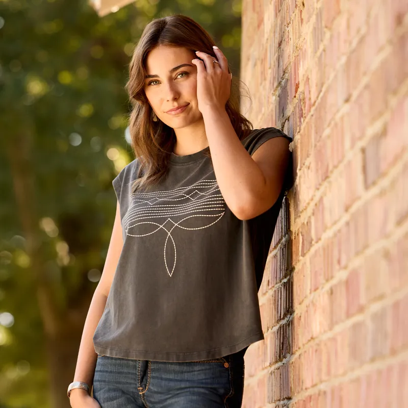 Ariat Dallas Womens Cropped T-Shirt - Charcoal Mineral Wash-5