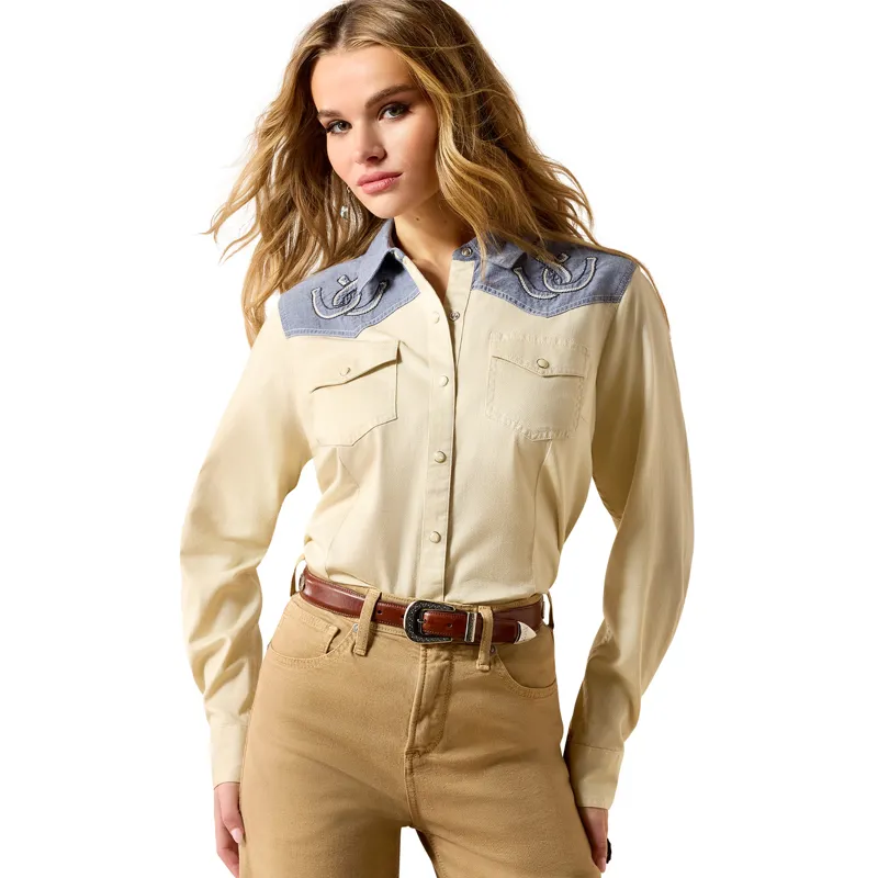 Ariat Horseshoe Womens Western Snap Shirt - Summer Sand/Chambray