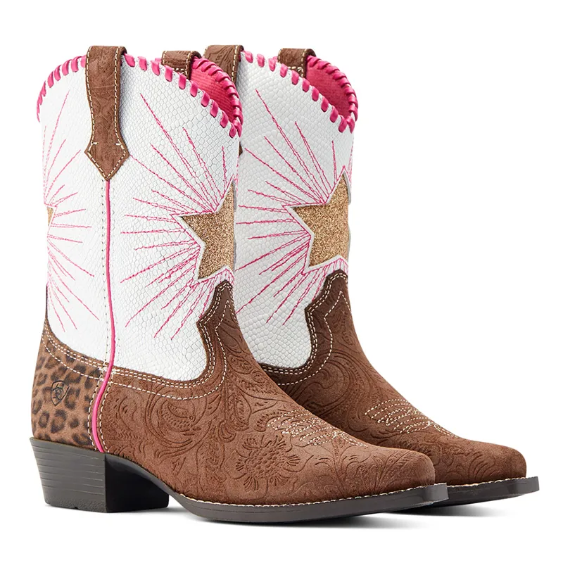 Ariat Heritage Star Junior Western Boots - Brown Floral Emboss-2