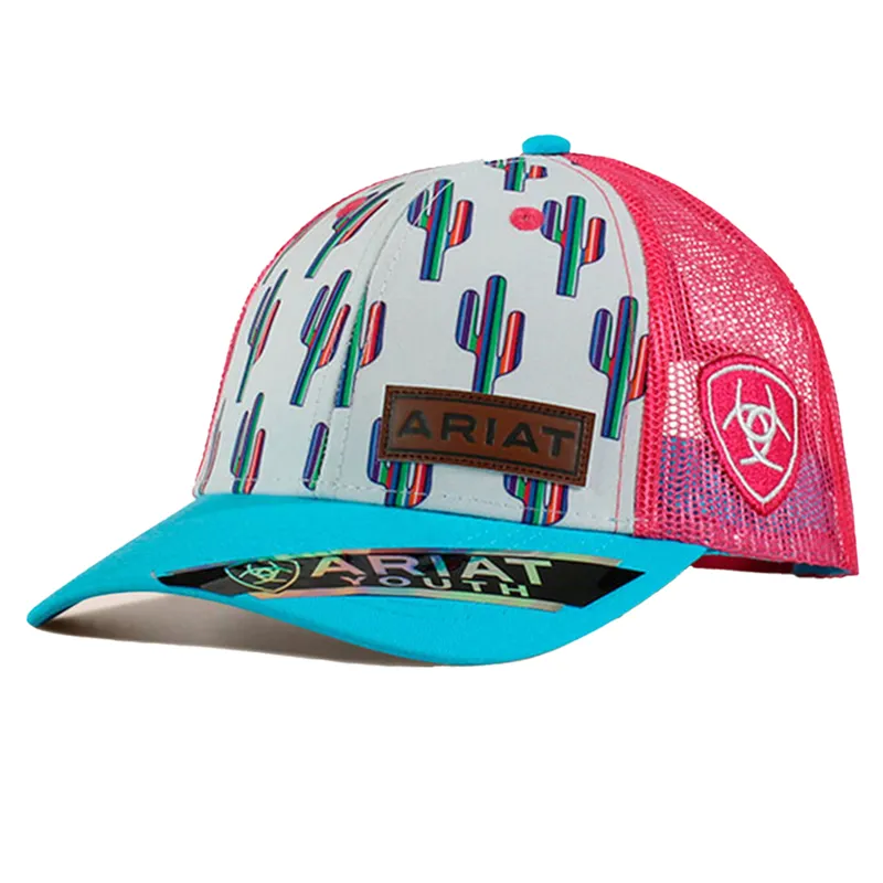 Ariat Junior Girls Cactus Print Cap - White/Pink