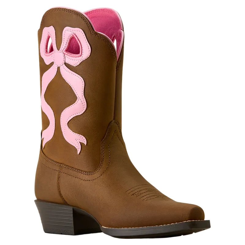Ariat Lil Beaux Junior Girls D Toe Western Boots - Distressed Brown-4