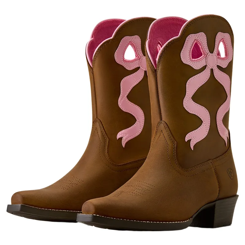 Ariat Lil Beaux Junior Girls D Toe Western Boots - Distressed Brown-1