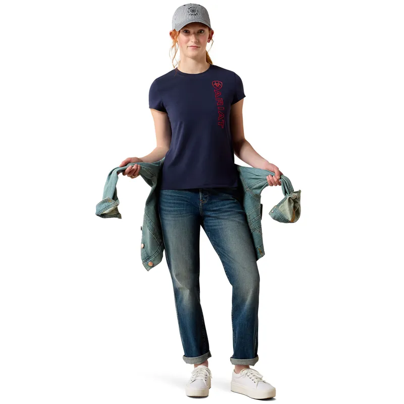 Ariat Vertical Logo Youth Tee - Navy Team/Red-3