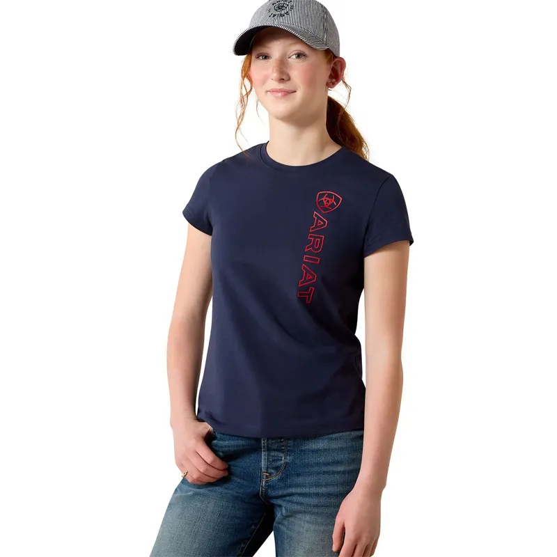Ariat Vertical Logo Youth Tee - Navy Team/Red