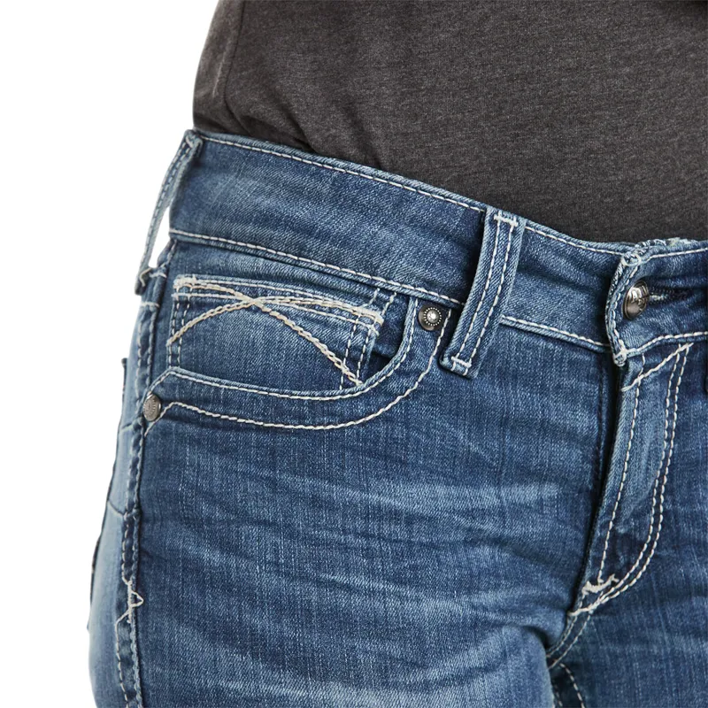 Ariat R.E.A.L Mid Rise Icon Stackable Womens Straight Jeans - Rainstorm-2