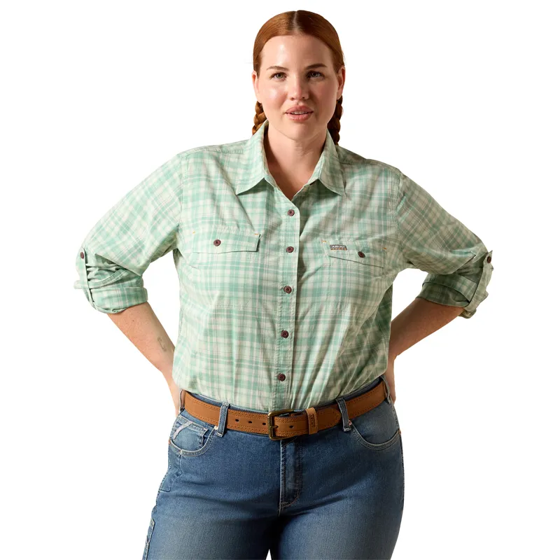 Ariat Rebar Made Tough DuraStretch Womens Work Shirt - Clearly Aqua-2