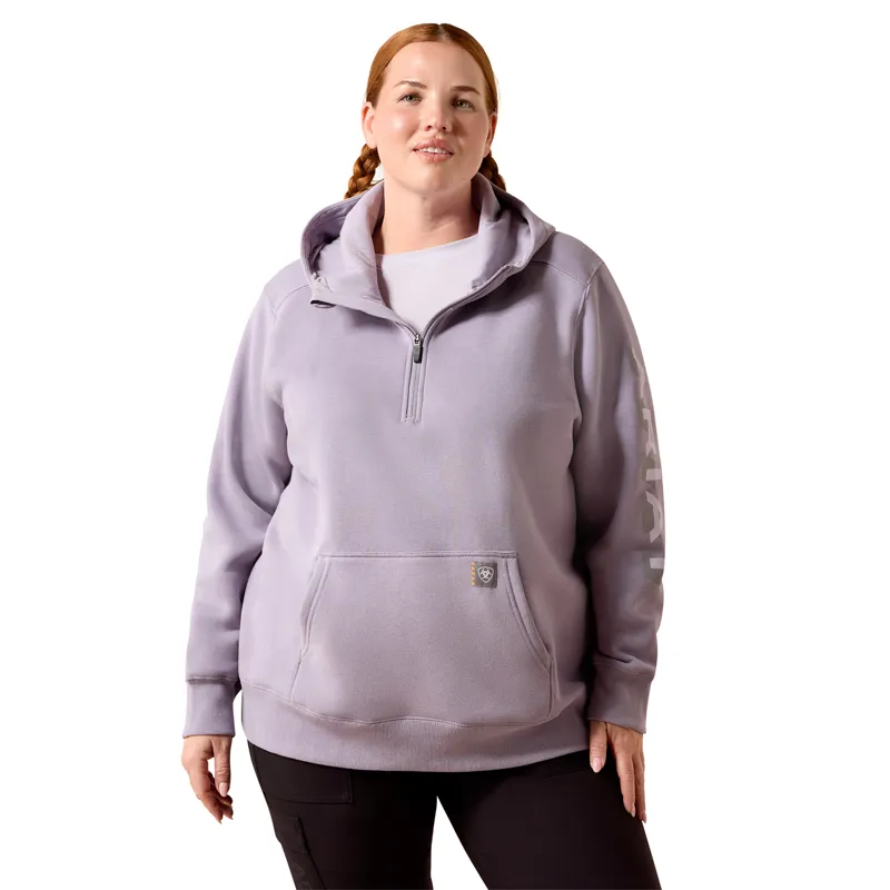 Ariat Rebar Lightweight Logo Womens Half Zip Hoodie - Purple Ash-2
