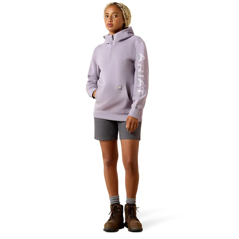 Ariat Rebar Lightweight Logo Womens Half Zip Hoodie - Purple Ash-4