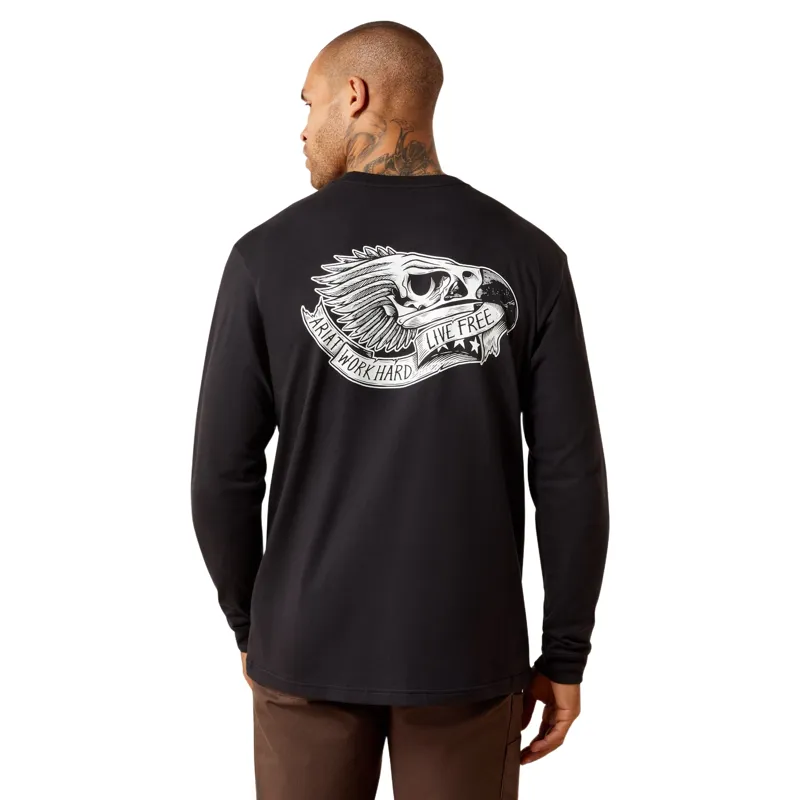 Ariat Rebar Cotton Strong Eagle Skull Mens Long Sleeve Tee - Black