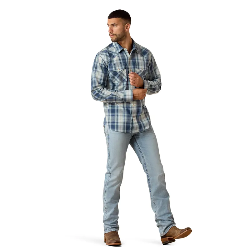 Ariat Mens Retro Long Sleeve Shirt - Heathcliff/Blue-3