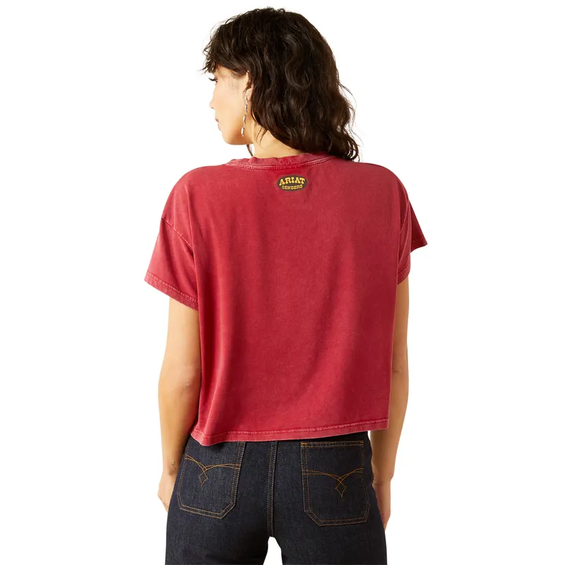 Ariat Sendero Slow Horses Womens Boxy Cropped Tee - Biking Red-1