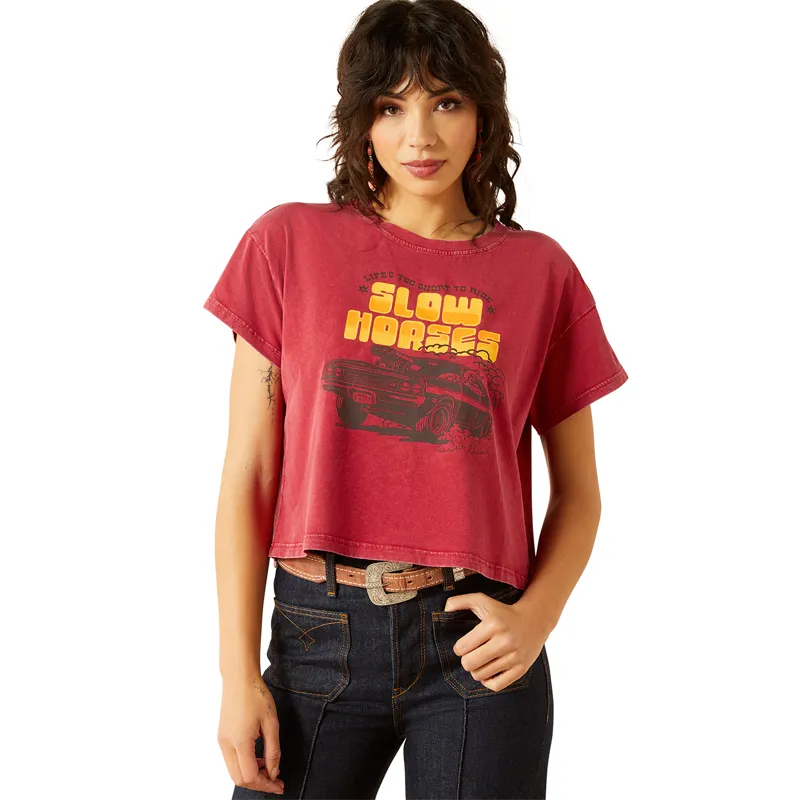 Ariat Sendero Slow Horses Womens Boxy Cropped Tee - Biking Red
