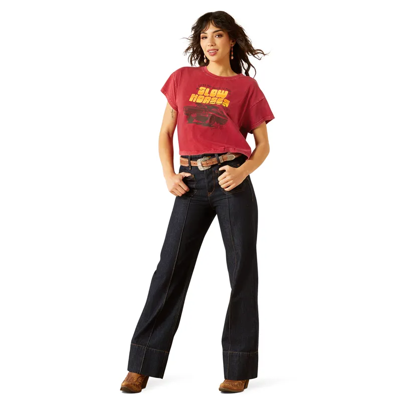 Ariat Sendero Slow Horses Womens Boxy Cropped Tee - Biking Red-4