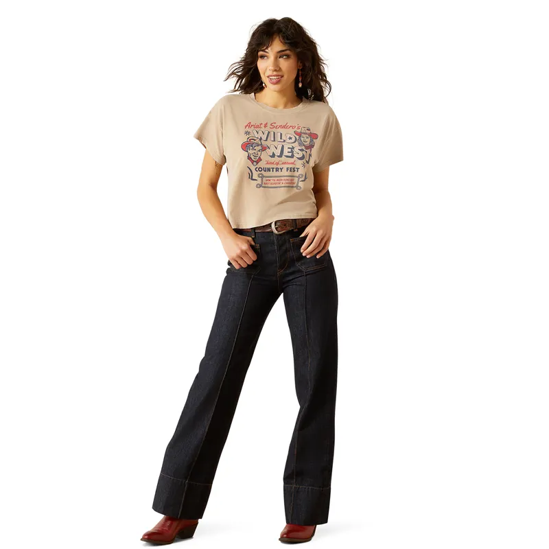 Ariat Sendero Wild West Womens Boxy Cropped Tee - Savannah Tan-3