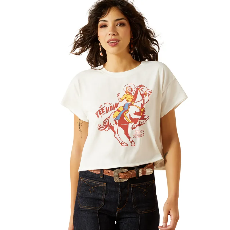 Ariat Sendero Yeehaw Womens Boxy Cropped Tee - White