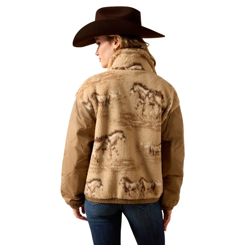 Ariat Sherpa Blocked Womens Jacket - Wild Horses Print/Tigers Eye-1