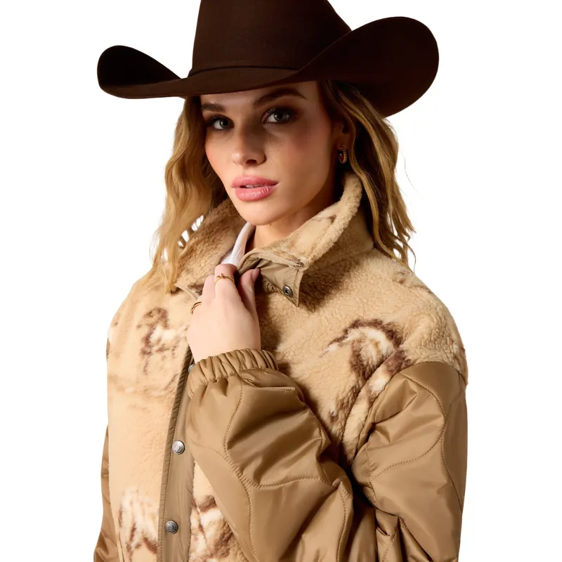 Ariat Sherpa Blocked Womens Jacket - Wild Horses Print/Tigers Eye-2
