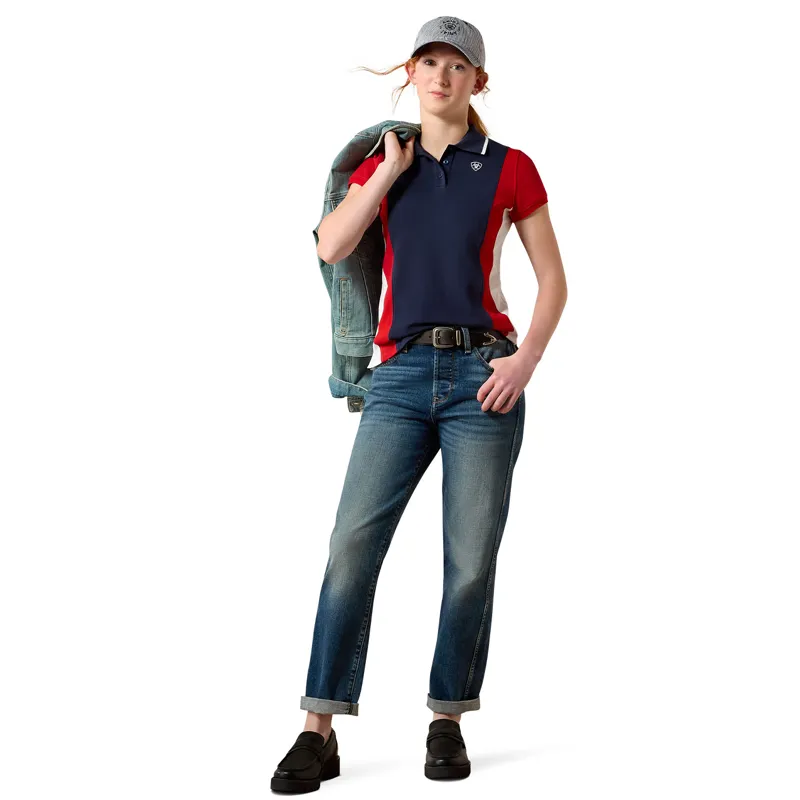 Ariat Youth Taryn Junior Polo Shirt - Navy Team/Red-4