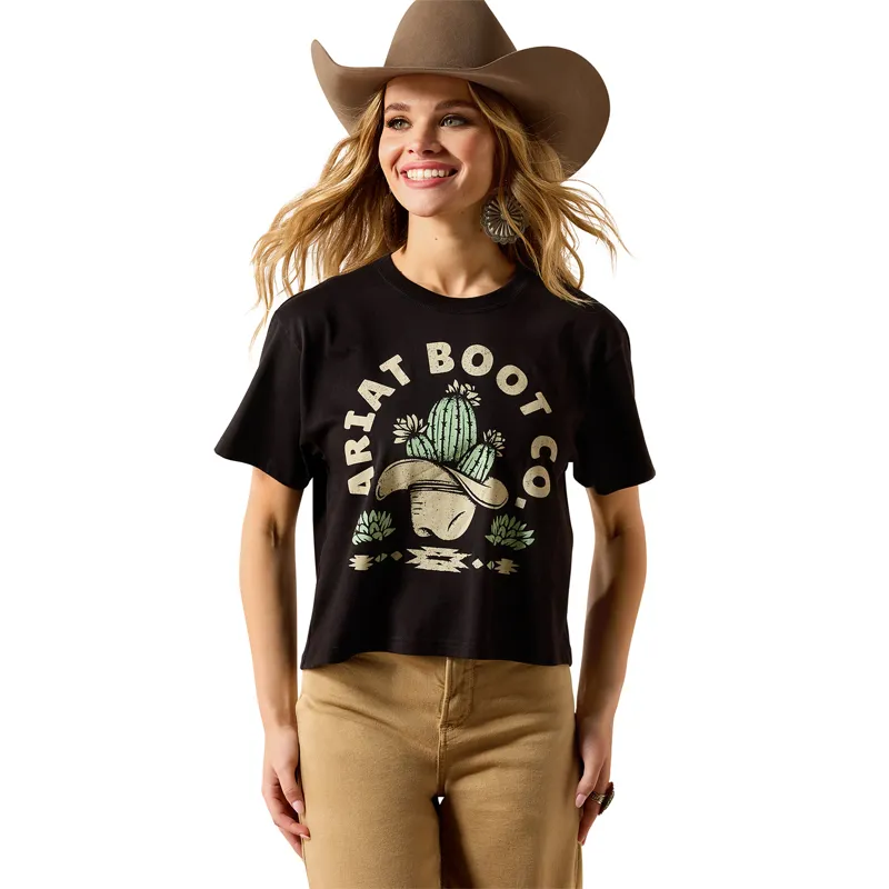 Ariat Cacti Cowboy Hat Womens T-Shirt - Black