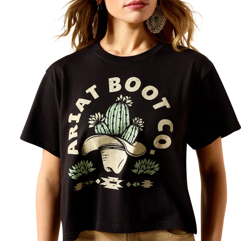 Ariat Cacti Cowboy Hat Womens T-Shirt - Black-2