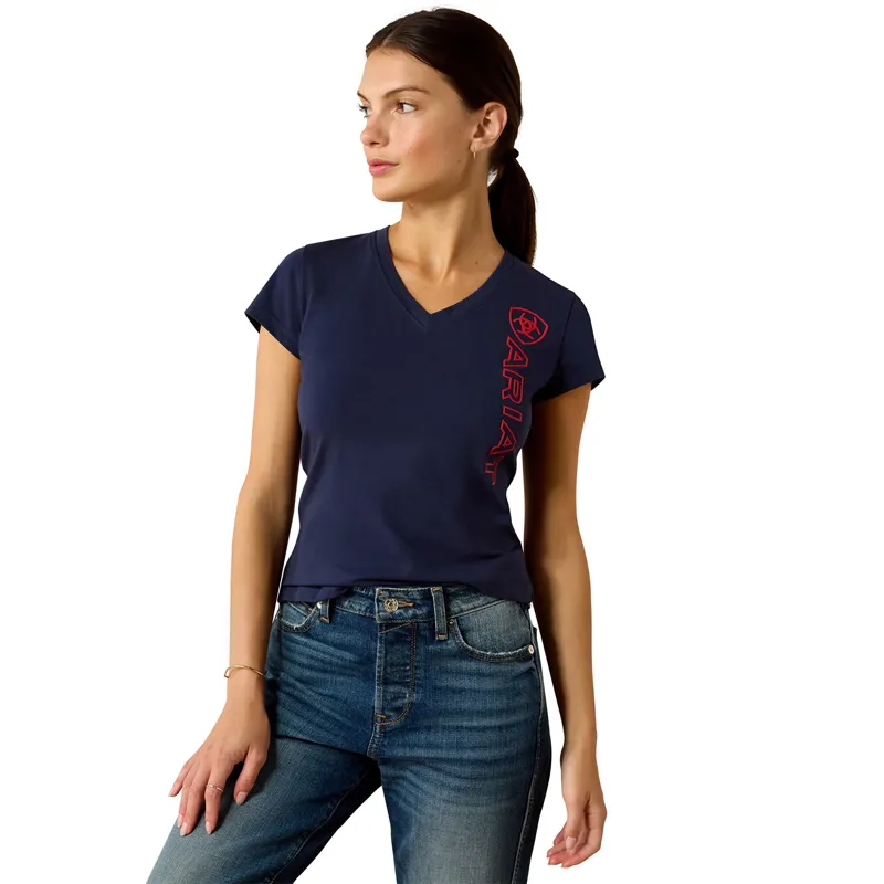 Ariat Vertical Logo Womens Tee - Team Navy/Red