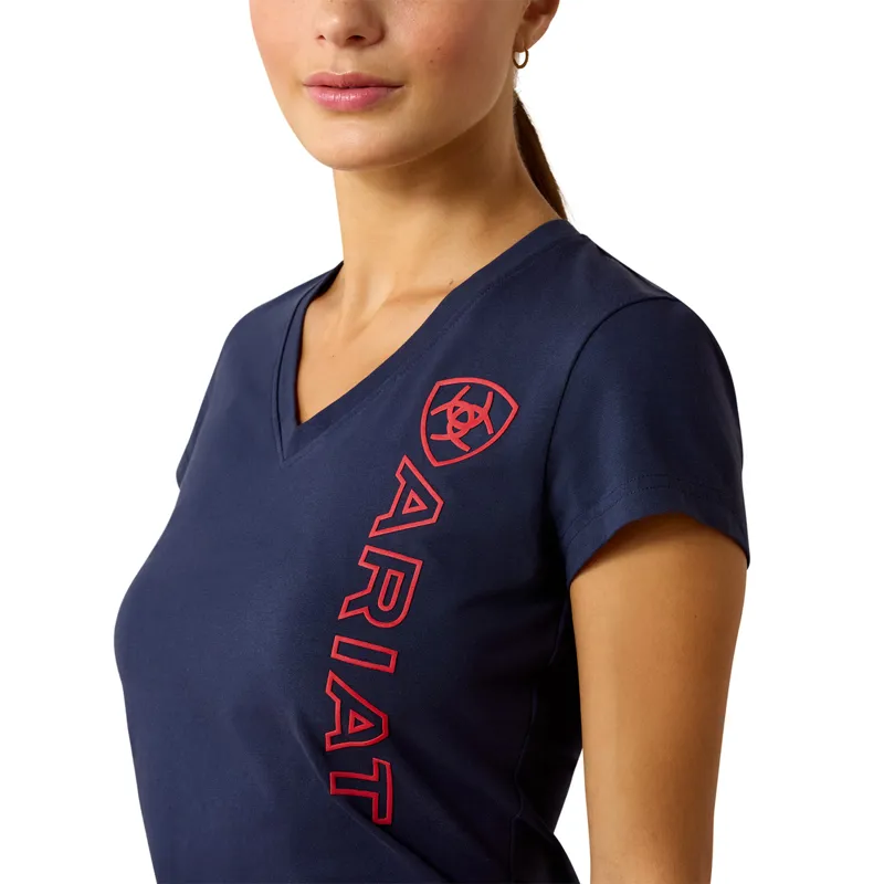 Ariat Vertical Logo Womens Tee - Team Navy/Red-2
