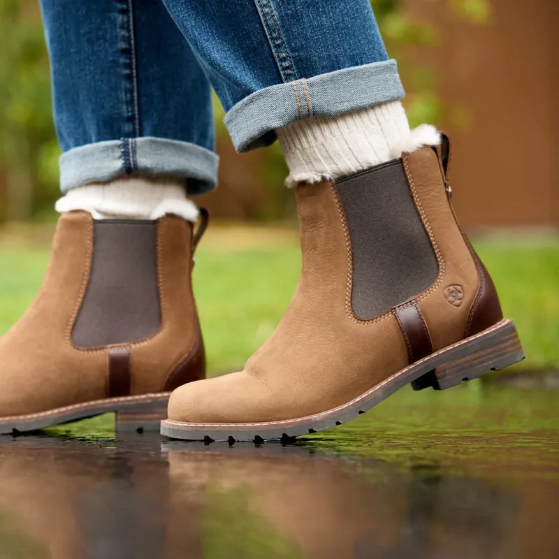 Ariat Wexford Sherpa Womens Waterproof Chelsea Boots - Amber Brown-2