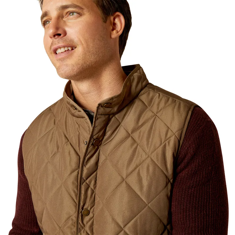 Ariat Country Woodside Mens Quilted Gilet - Camel Herringbone-1