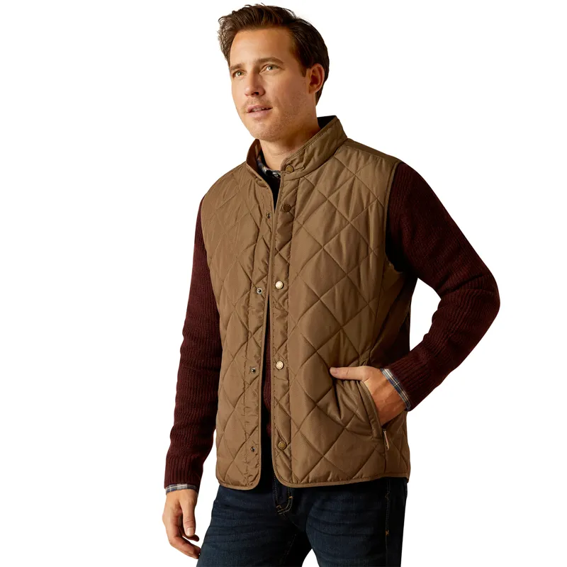 Ariat Country Woodside Mens Quilted Gilet - Camel Herringbone