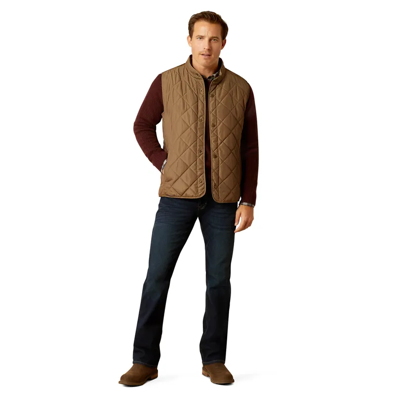 Ariat Country Woodside Mens Quilted Gilet - Camel Herringbone-2