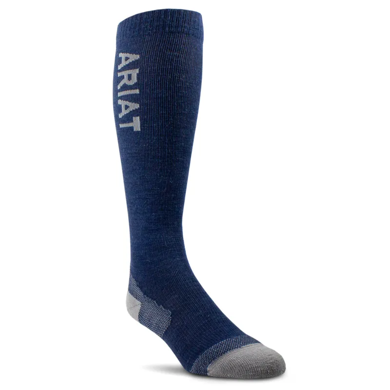 AriatTEK Thaw Merino Unisex Tall Riding Socks - Navy/Heather Grey