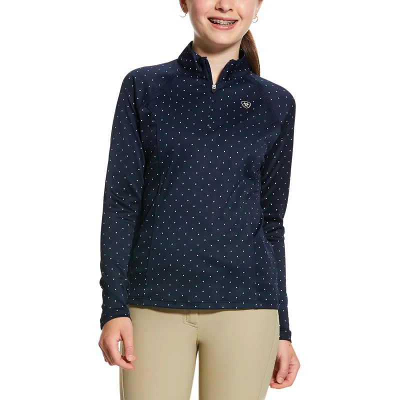 Ariat Sunstopper 2.0 Junior Girls Base Layer Top - Navy Dot - XX-Large