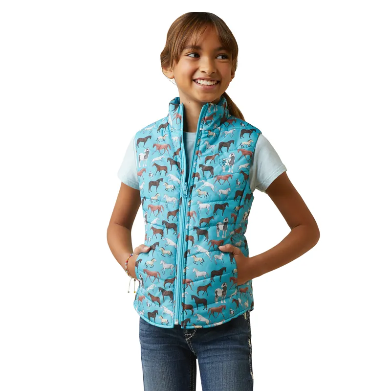 Ariat Bella Reversible Junior Gilet - Mosaic/Aqua Foam Herd Print