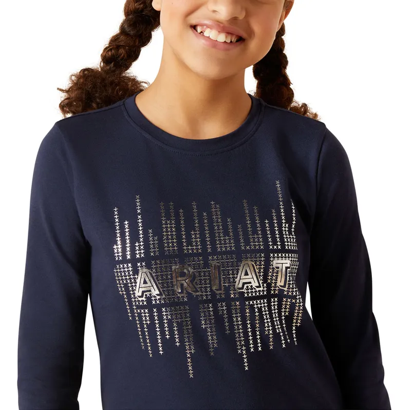 Ariat Glitz Junior Girls Long Sleeve Tee - Navy Eclipse-2