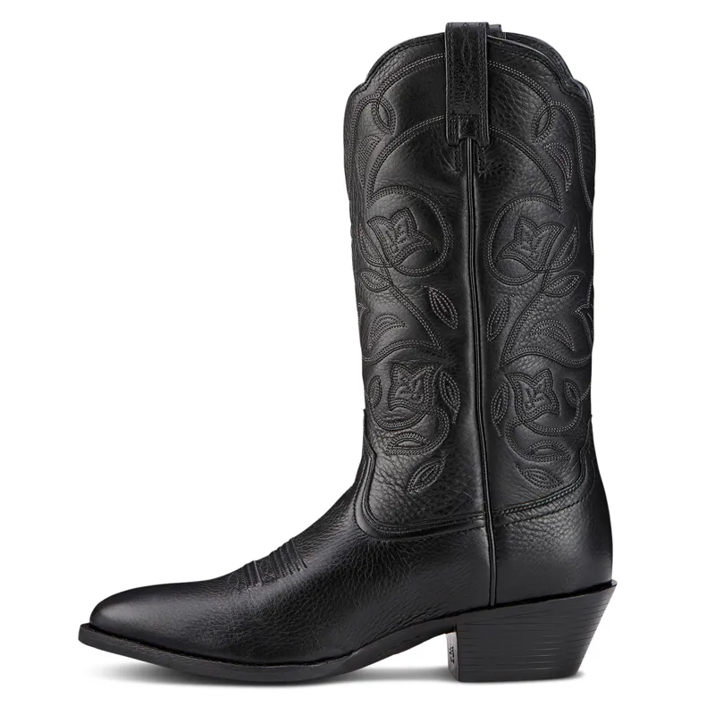 Ariat Womens Heritage Round Toe Western Boots  - Black Deertan-2