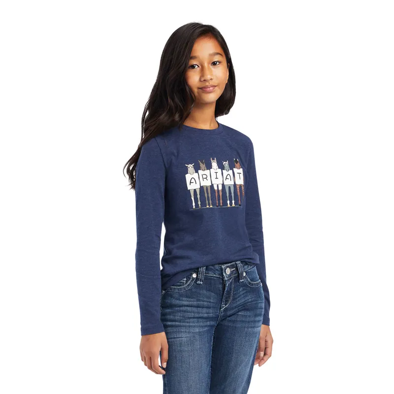 Ariat Fan Club Junior Girls Long Sleeve Tee Navy Heather