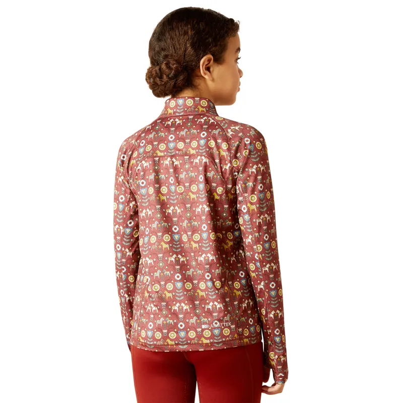 Ariat Lowell 2.0 1/4 Zip Junior Girls Base Layer - Red Ochre Dala Horse-1