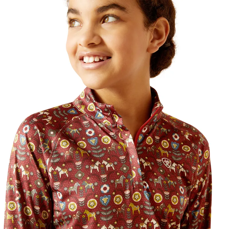 Ariat Lowell 2.0 1/4 Zip Junior Girls Base Layer - Red Ochre Dala Horse-2