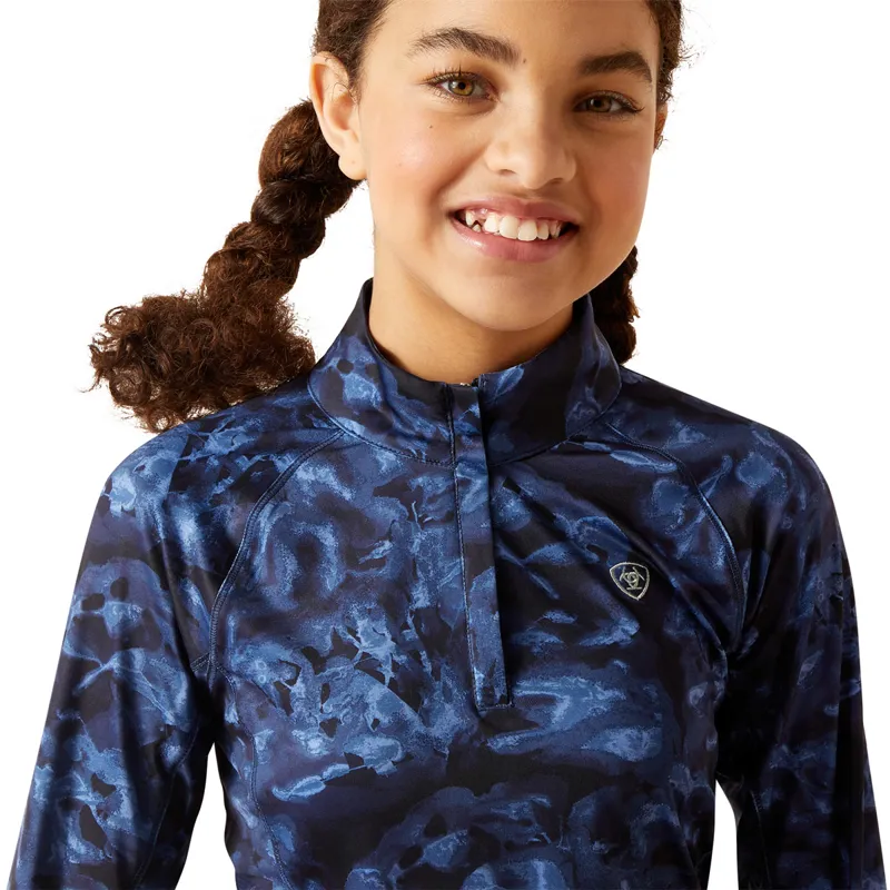 Ariat Lowell 2.0 1/4 Zip Junior Girls Base Layer - Stormy Skies-2